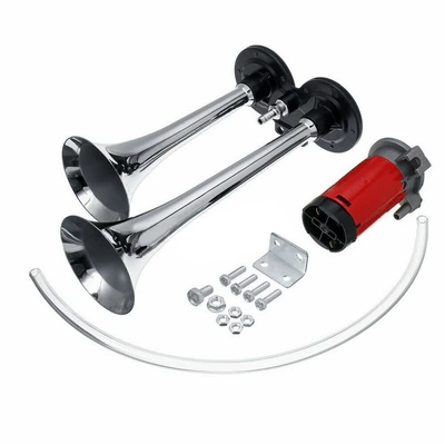 Car horn/tweeter Horn Air Pump Motor Car - double-tube-zinc-alloy-air-horn-12v-chrome-plated-with-red-motor