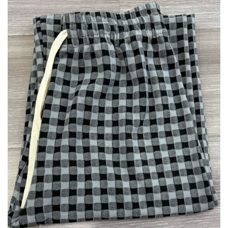 粉色多巴胺德绒格子家居裤女秋冬加厚垂坠感阔腿裤休闲慵懒直筒裤|undefined