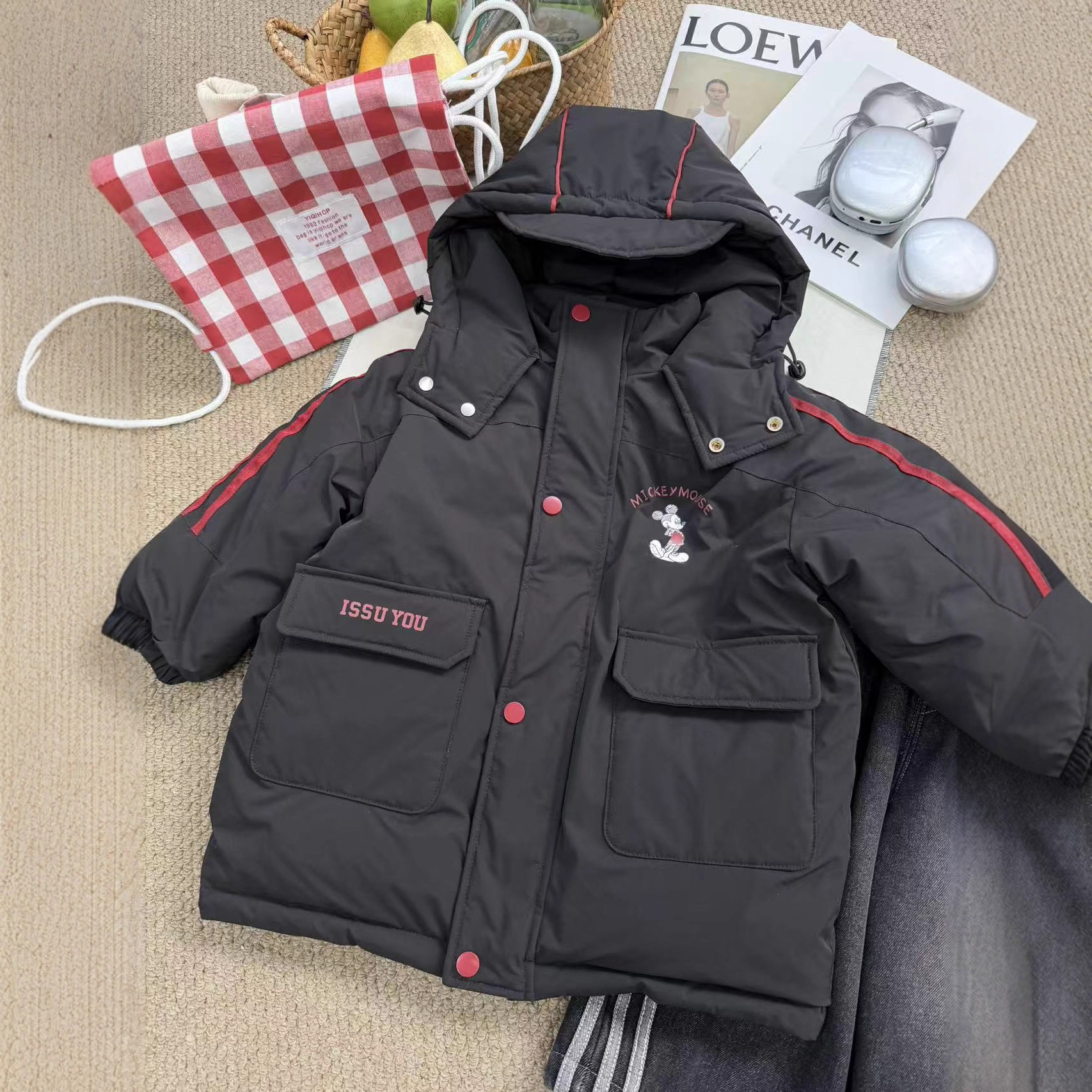 Shanban Korean Style Boy's Winter New Quilted Mid-Length Cartoon Mickey Mouse Hooded Top Boy's Baby Jacket