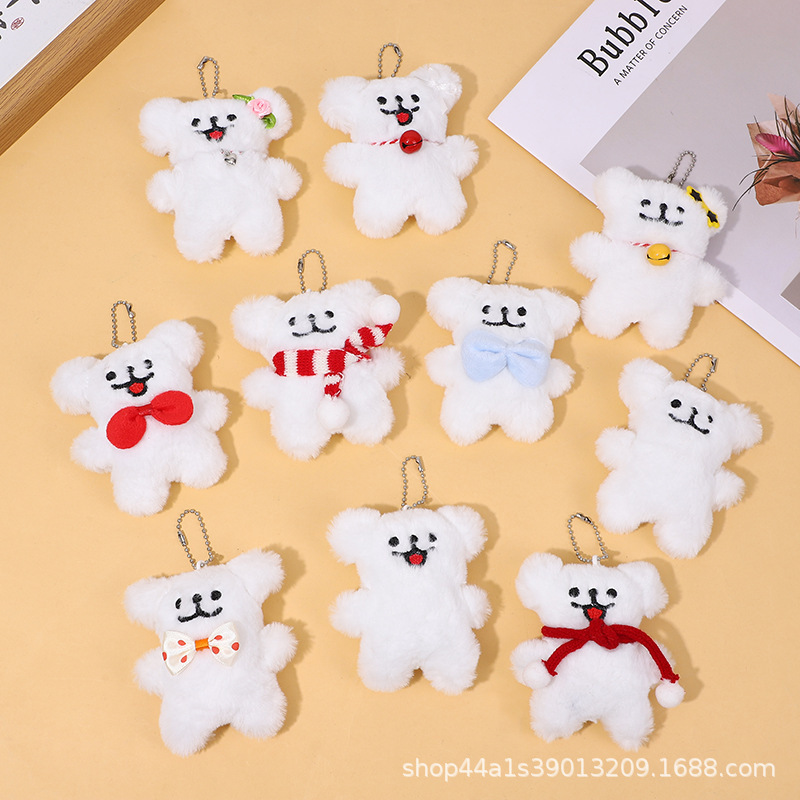 Popular Cute Bow Tie, Little White Dog Squeaky Plush Pendant, Bag Pendant, Stall Grabber, Smiling Dog Keychain