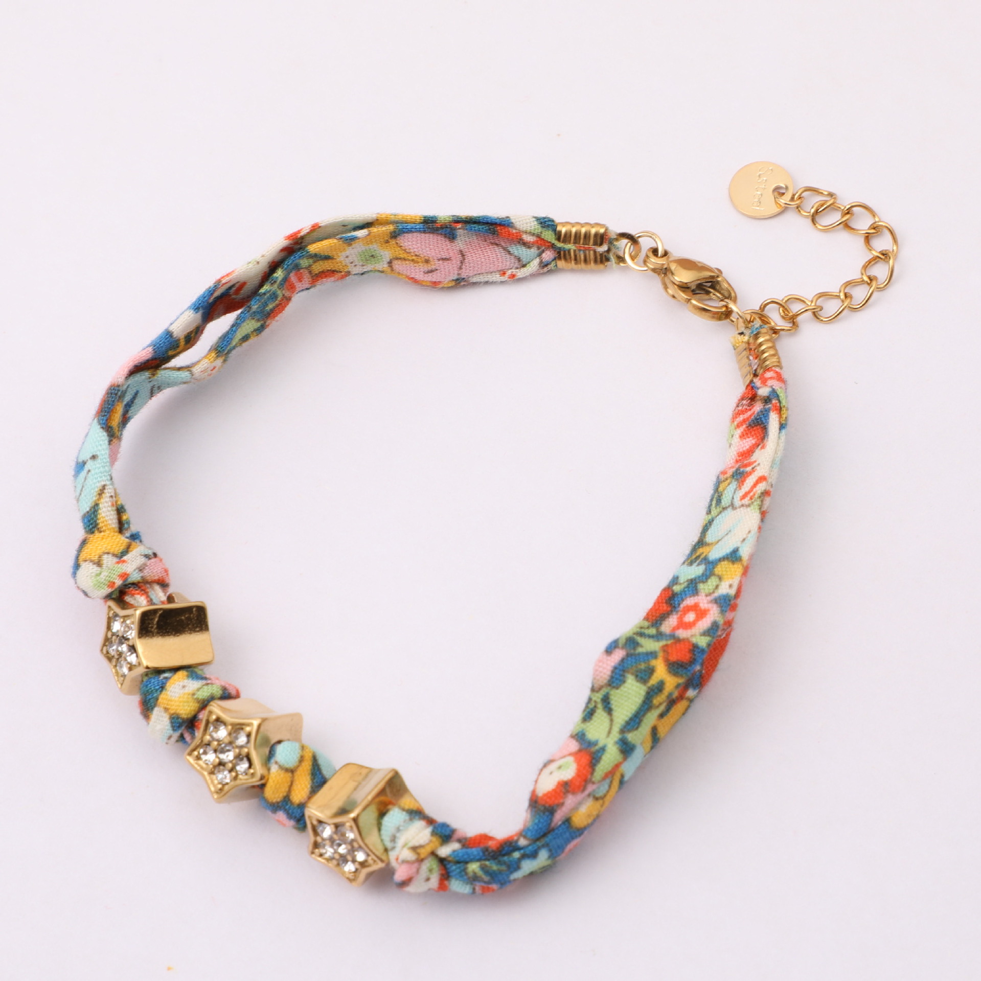 All Seasons Season Retro Classic Style Printing Star Rhinestones 304 Stainless Steel Bandana Cloth Silk Scarf Cord String Bracelets Wholesale