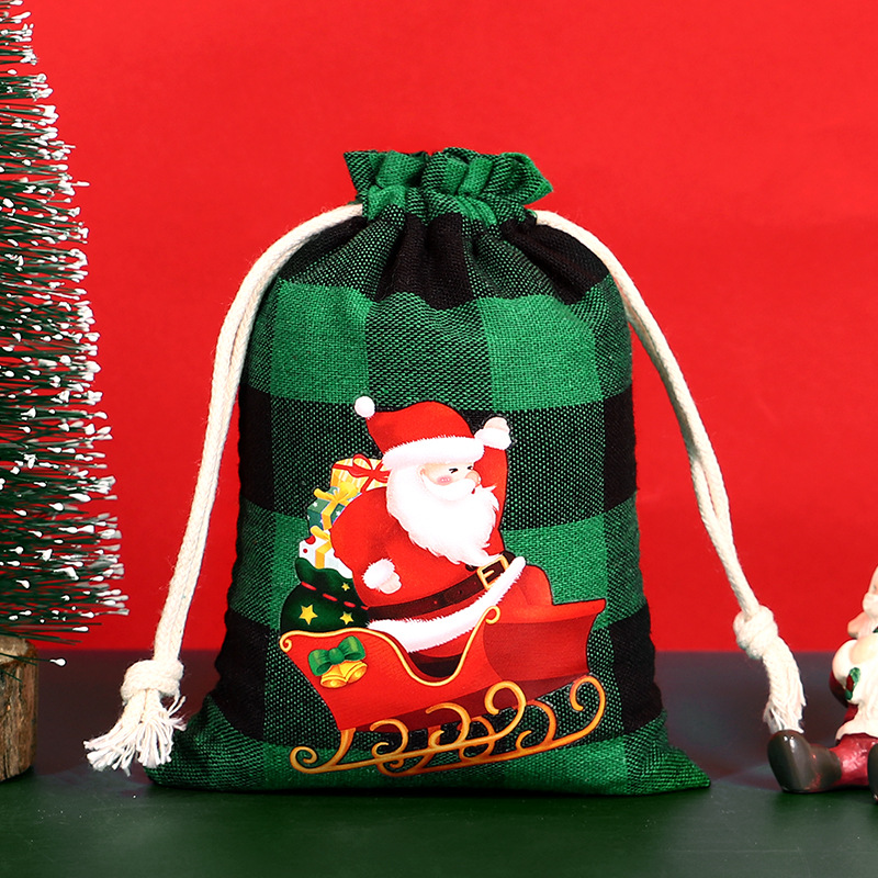Bolsa de algodón a cuadros de Navidad con cordón Bolsa de embalaje de regalo de caramelo de Navidad Calendario de Adviento bolsa pequeña al por mayor