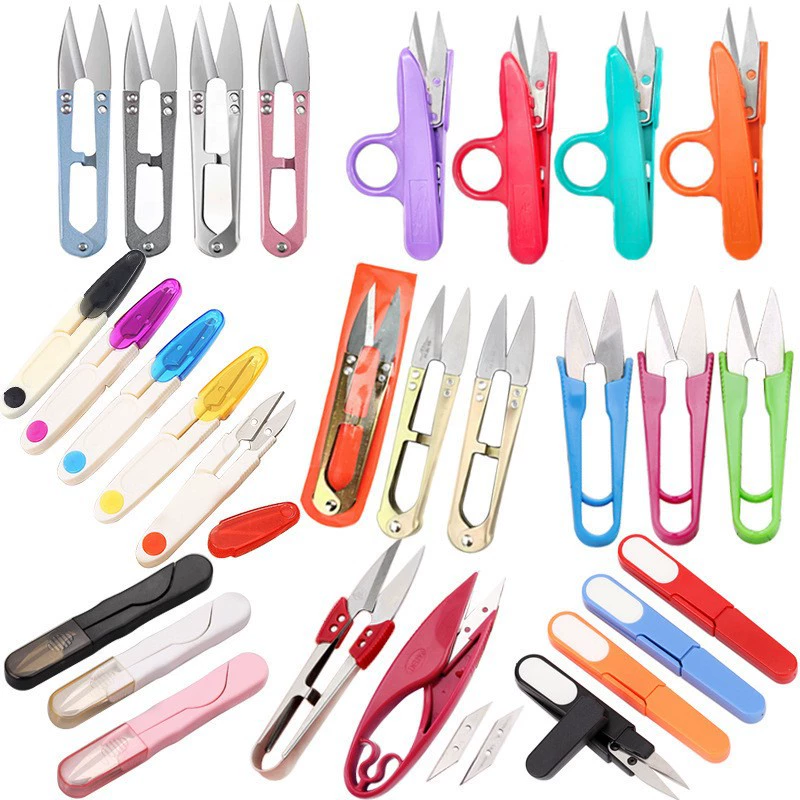 Новые бытовые U-образные ножницы для повседневного использования, большой размер для вышивки крестиком, обрезки ниток для одежды, разноцветные маленькие ножницы.