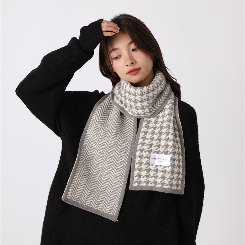 Sciarpa a griglia Qianniao da donna, inverno 2023, nuova coppia di studenti coreani versatili, lavorata a maglia, collo caldo_voghion.com