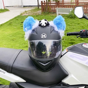Blue Faux Rabbit Fur Cat Ear Helmet Decoration Motorcycle Detachable