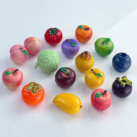 树脂微缩迷你立体水果柿子山竹水蜜桃苹果盲袋小摆件DIY饰品配件