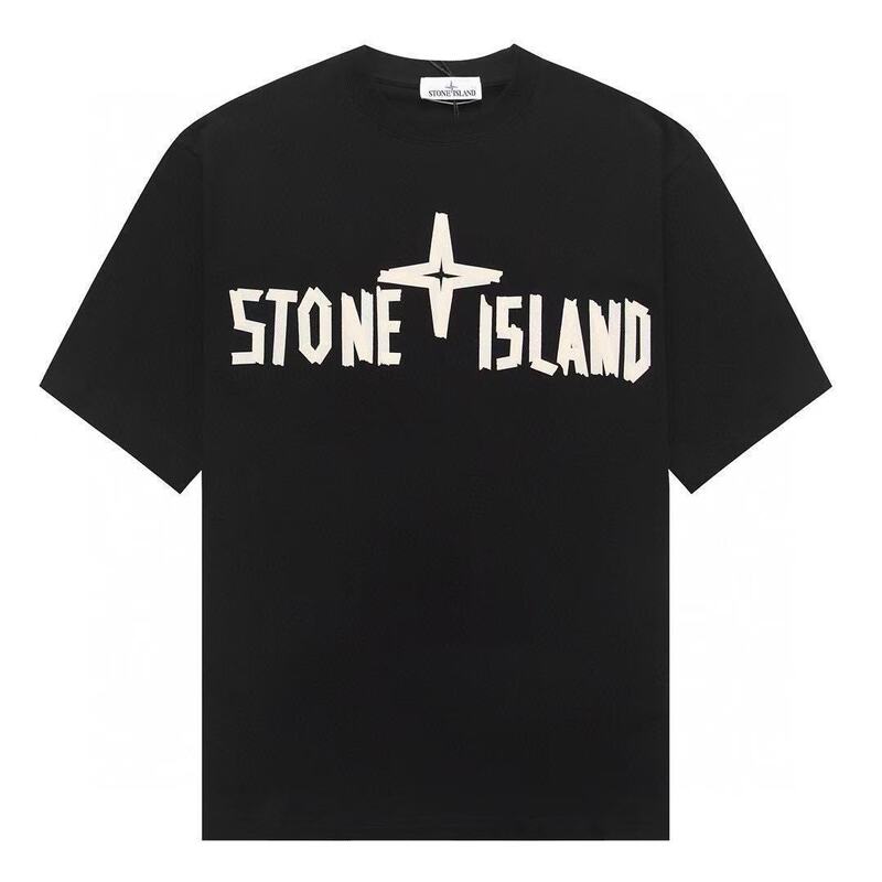 Cross-Border American-Style 230g High-Quality T-Shirt with Stone-Printed Back Logo and Circular Design, Short-Sleeve, Unisex Trendy