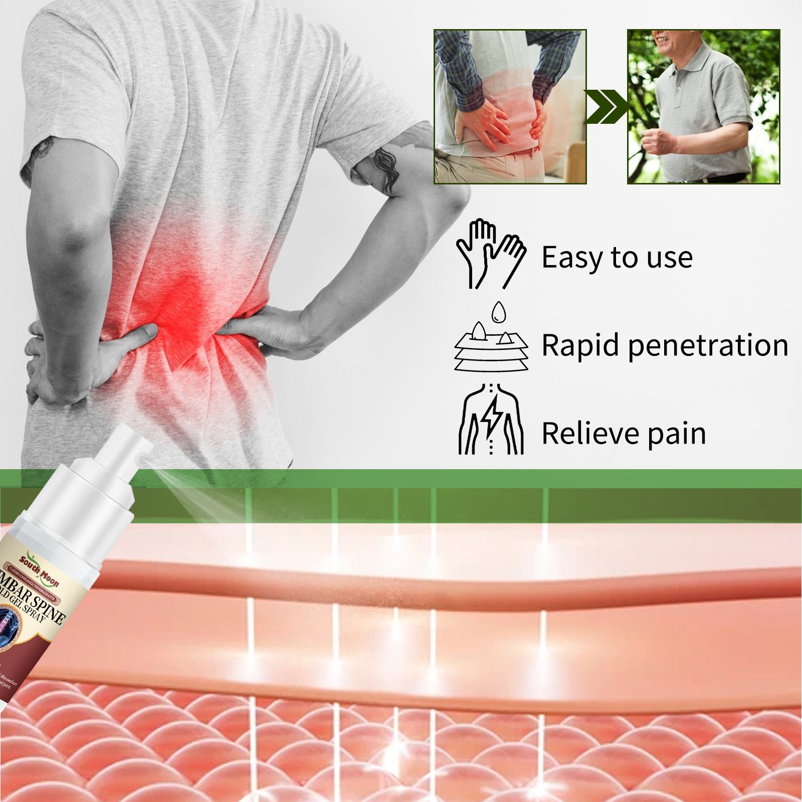 South Moon lumbar cold gel spray lumbar spine cervical joint relaxing muscles and activating collaterals relieving fatigue and pain spray