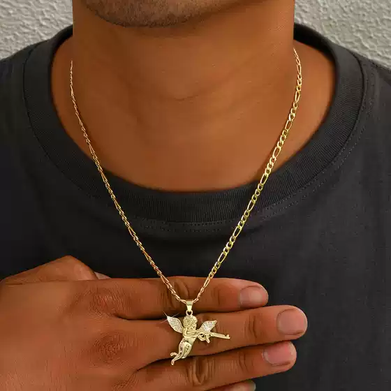 Cross border hot selling European and American machine gun revenge angel angel pendant necklace, men's and women's hip-hop accessories, sweater chain