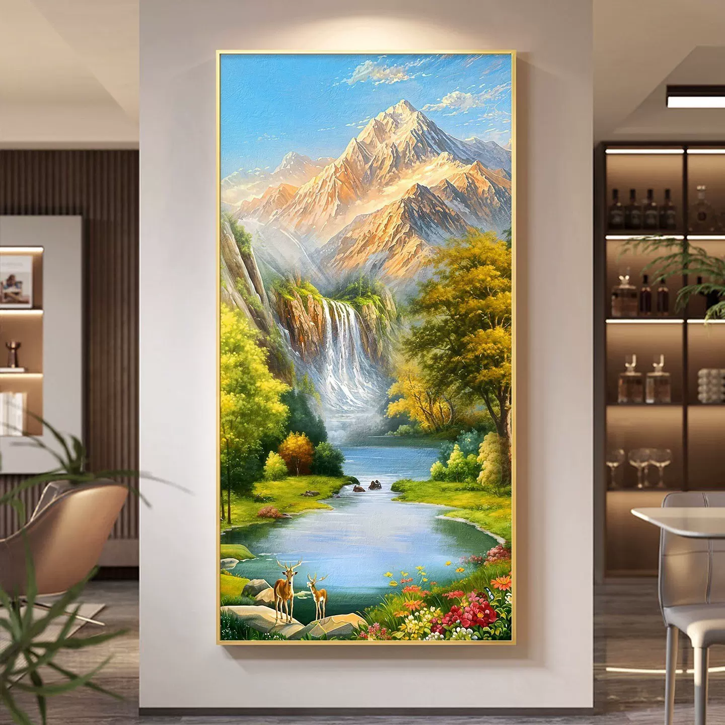 2026年新款聚宝盆玄关装饰画日照金山挂画轻奢高级感山水客厅壁画