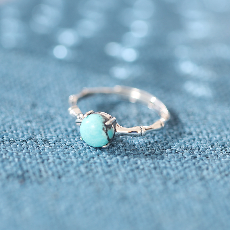 Small egg noodle bamboo knot Hetian jade 925 sterling silver ring