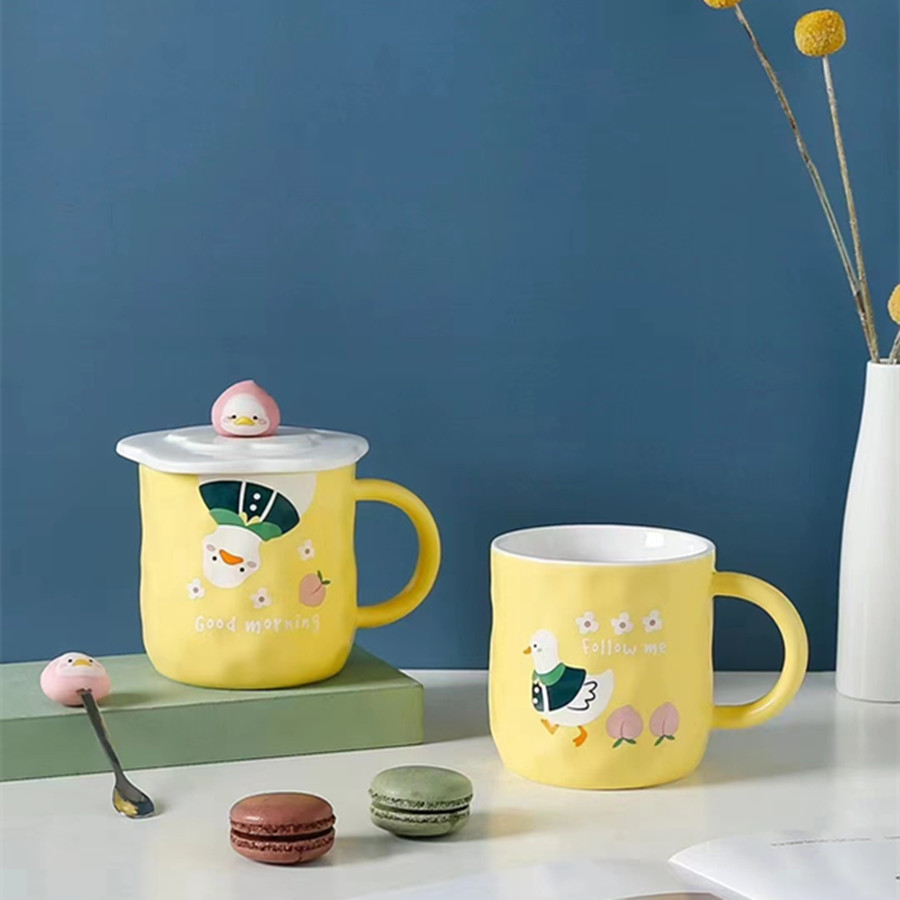 Tazas de cerámica de patos lindos, tazas de cerámica de estudiantes de oficina, tazas de agua para beber café