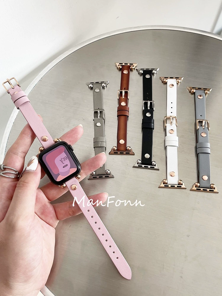 Применимое ремешок AppleWatch S8IWATCH6 поколения 75432 Xiaoman талия тонкая willow ноготь кожаный ремешок SE