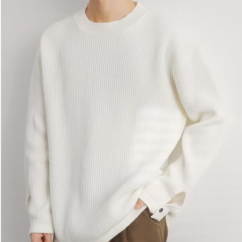 Split sweater men's trendy autumn and winter white round neck Korean style pullover sweater long sleeve bottoming shirt men's spring and autumn