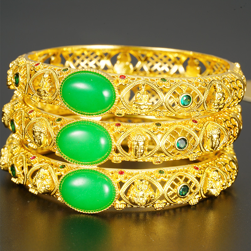 Antiguo oro vietnamita pulsera hueca de jade de oro de arena mujer estilo palacio estilo retrógrado temperamento rico Yiwu accesorios al por mayor