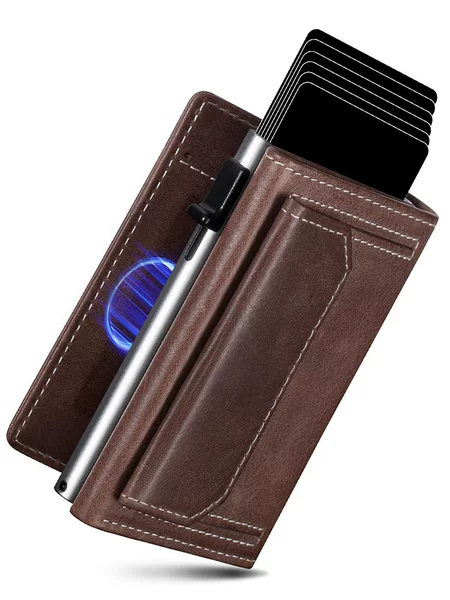 Amazon Metal Card Case Automatic Pop-Up Credit Money Clip Coin Storage Change Bag Genuine Leather Business Men's Wallet