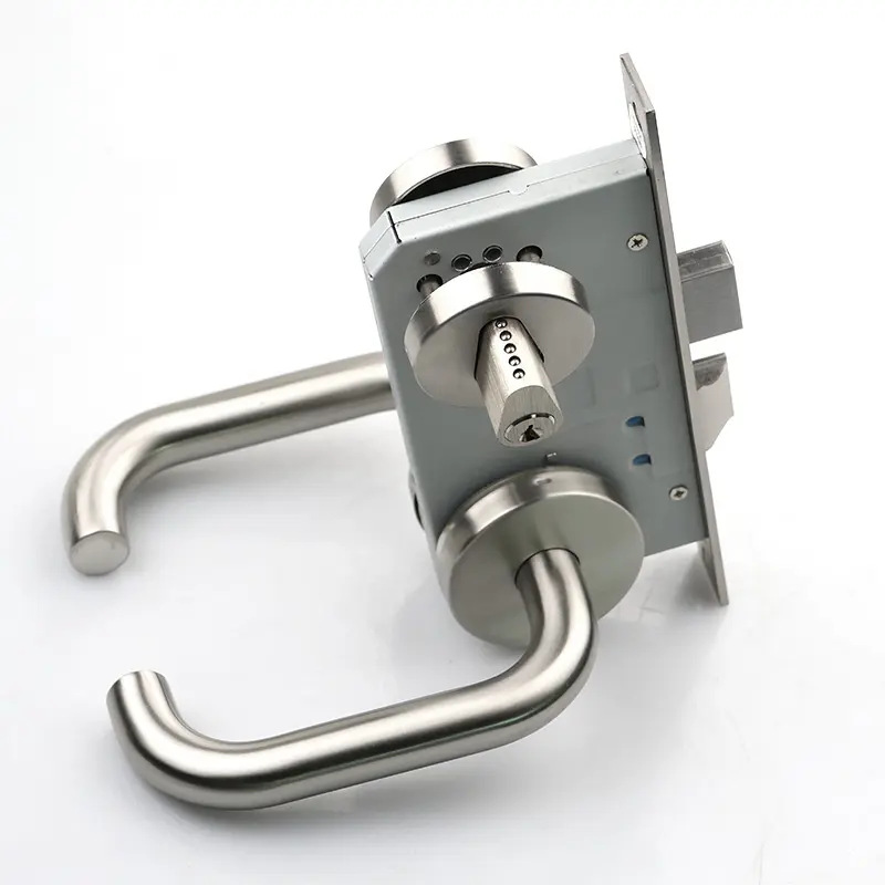 Venta al por mayor de acero inoxidable 304 cerradura ignífuga estándar nacional cerradura de puerta de canal manija de codo en forma de U todo el núcleo de cerradura de cobre cerradura de puerta limpia