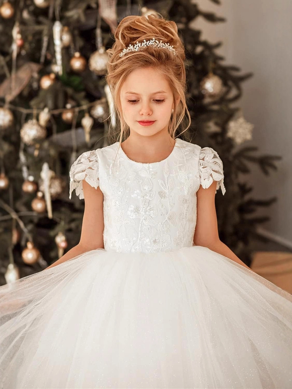 Nuevo vestido de novia para niños transfronterizos europeos y americanos encaje de niñas simple rendimiento cumpleaños Navidad mullido vestido de princesa