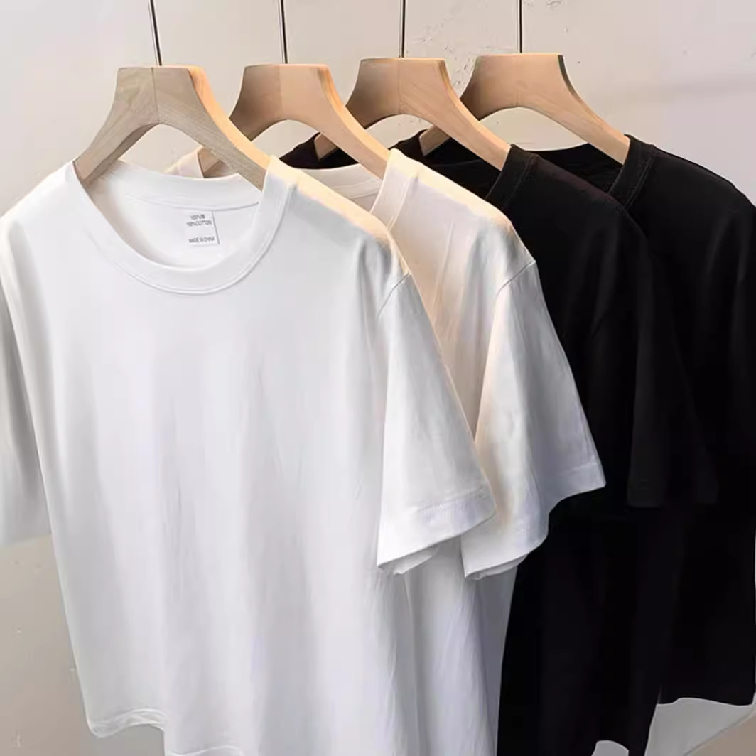 Camiseta de manga corta de algodón del mismo estilo para hombres y mujeres, color sólido, cuello redondo, talla grande, MM gordo, top delgado, camiseta publicitaria exclusiva de LOGO