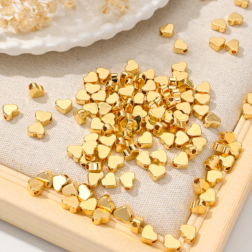 20g Weight Beads Jewelry Making Type 50 PCS/Package 6.5*7mm Diameter 5mm Copper 18K Gold Plated Heart Shape DIY Jewelry Accessories Beads