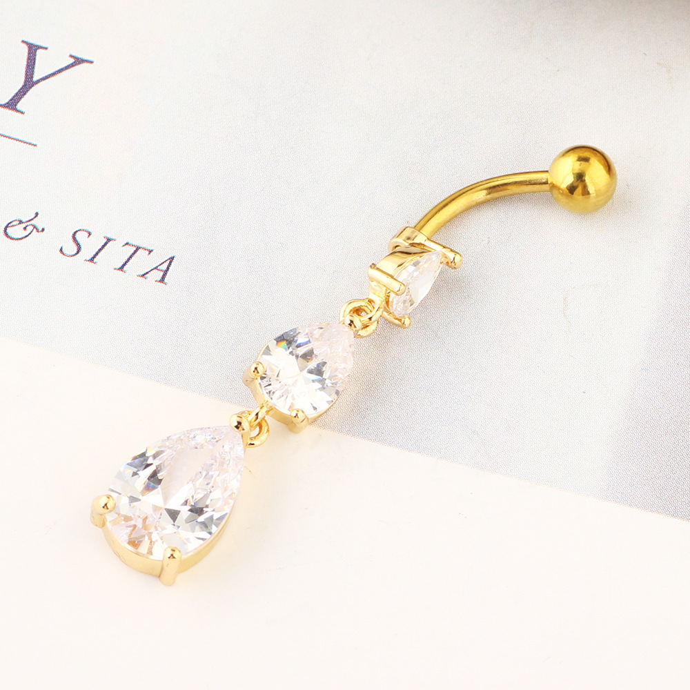 Fashion Water Drop Silver Zircon Belly Button Ring for Women Dangle Navel Piercing Jewelry detail image 7