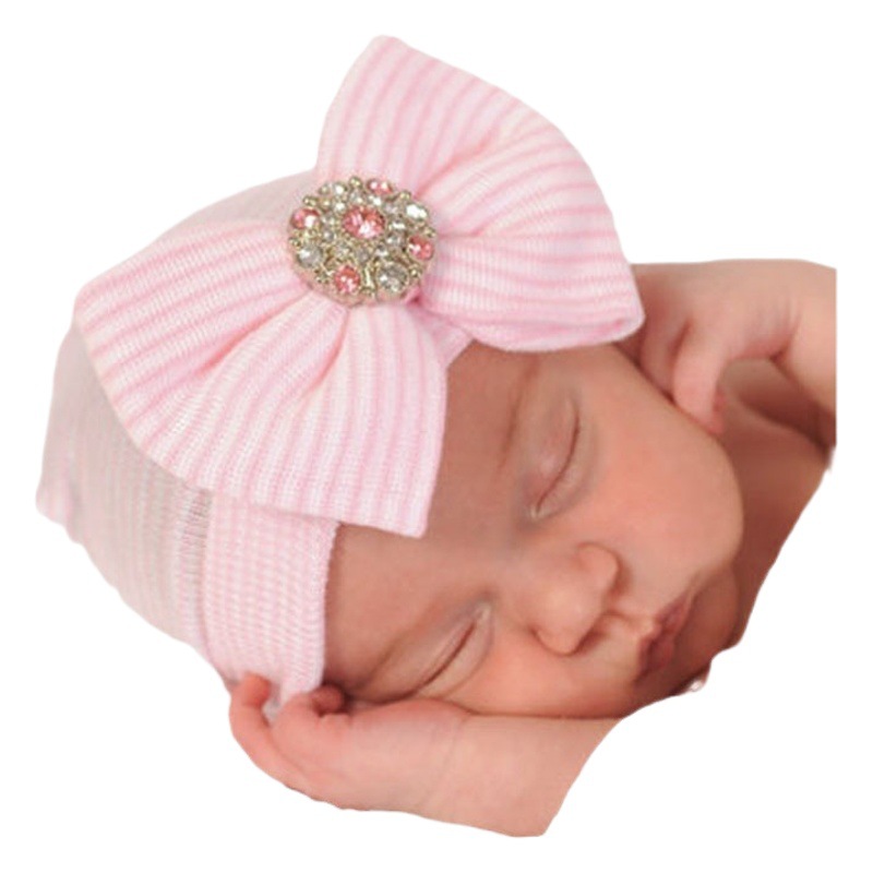 European and American Newborn Baby Hats Baby Hats Big Bow Knitted Pullover Hats Spring and Autumn Cute Fetal Hats Manufacturer Ready Stock