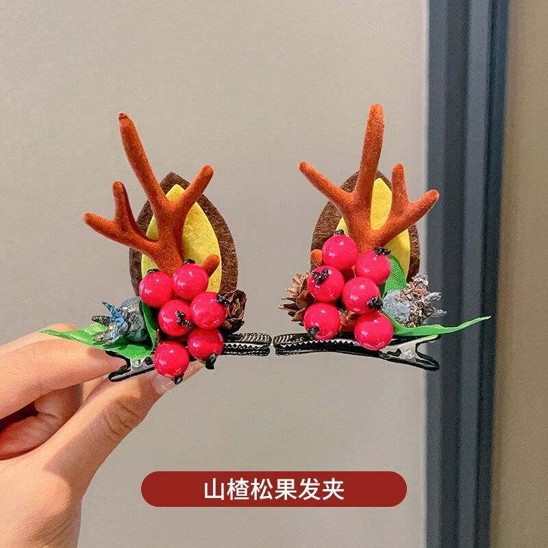 新款圣诞节麋鹿发夹甜美可爱鹿角发卡儿童头饰氛围感边夹女顶夹子|undefined