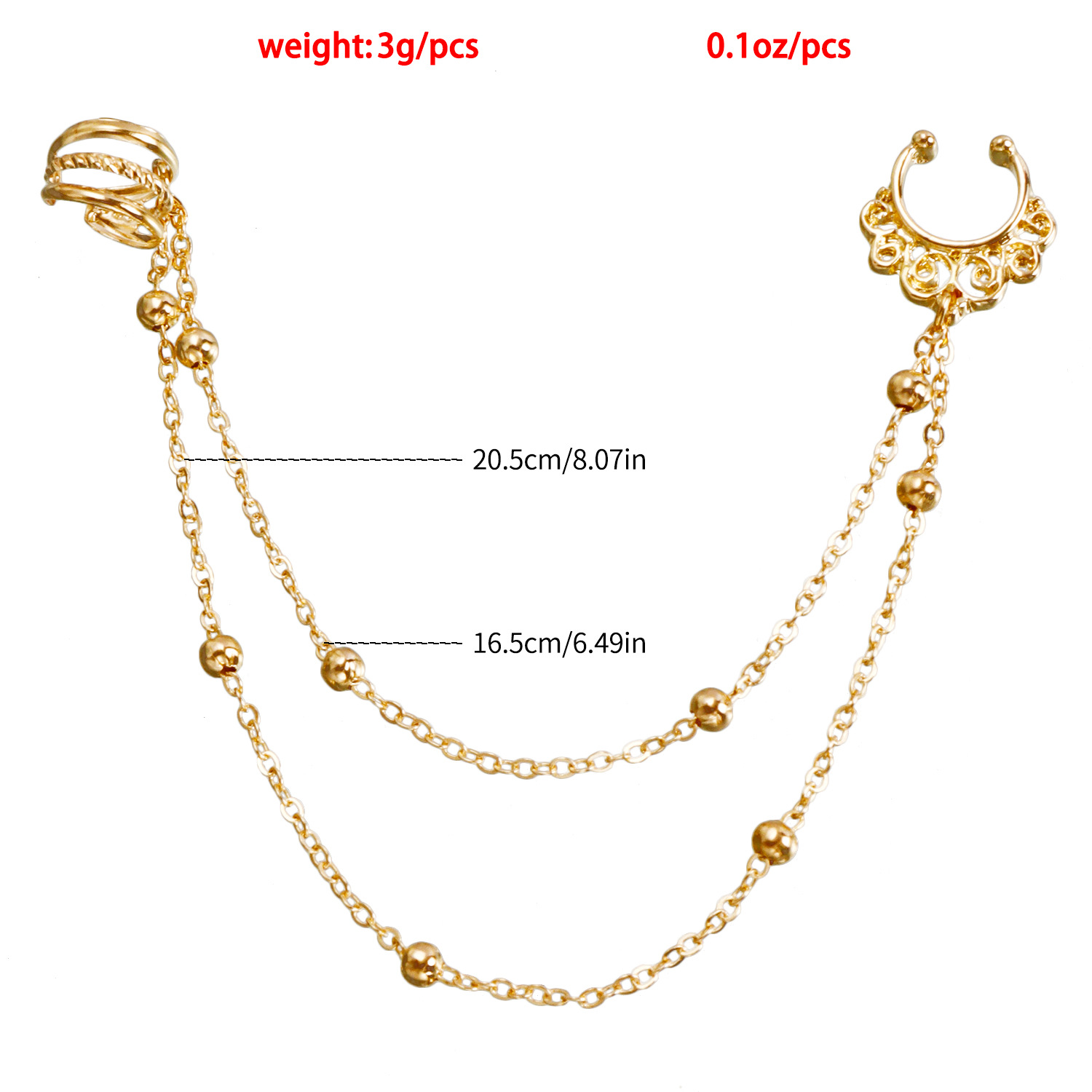 Teufelsauge-Quasten-Nasenring an Ohrkette mit Nieten, nicht durchbohrter Septum-Reifenring, indischer Bauchtanz, Party-Nasenzubehör für Frauen und Mädchen_voghion.com