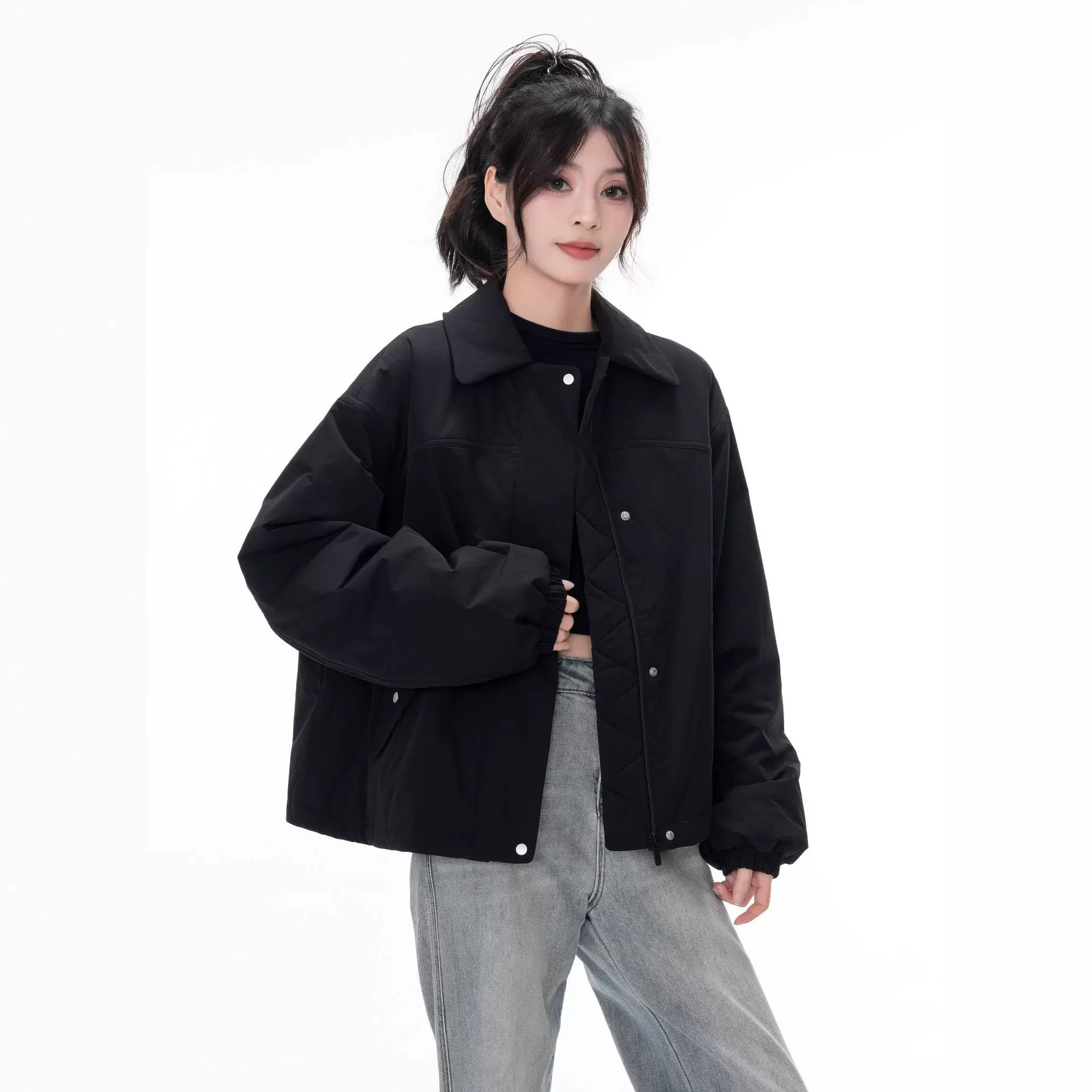 lulu白牌高品质现货批发25冬季宽松男友风翻领棉服外套男女同款