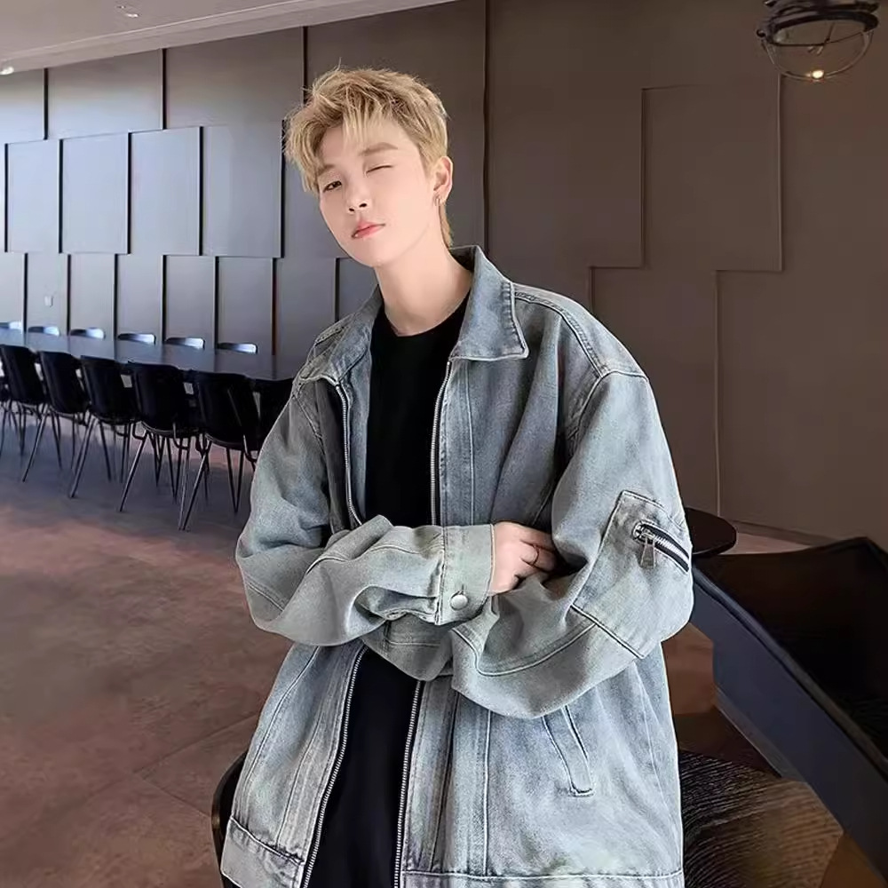 Cowboy jacket, men's autumn vintage clothes, spring and autumn styles, cool and loose, washed and worn jacket_voghion.com