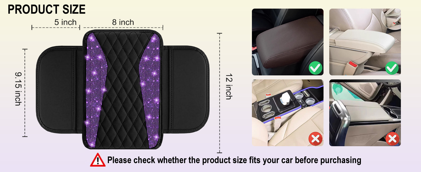 Factory Direct Sales Shiny Diamond Car Armrest Box Pad Rhinestone with Side Pocket Car Central Leather Elbow Protector