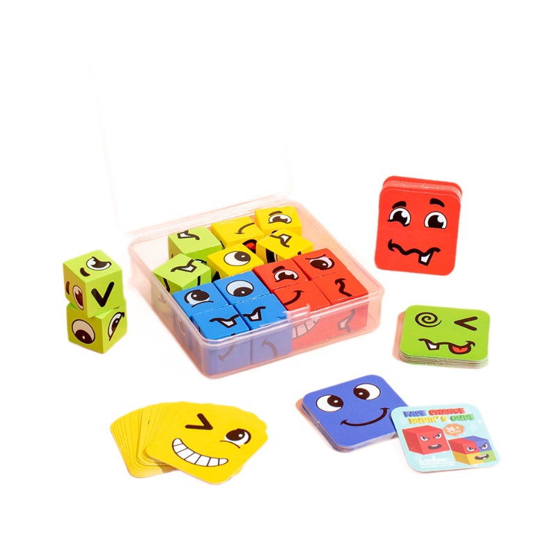 TikTok Hot Face-changing Rubik's Cube Expression Building Blocks Children's Early Education Educational Puzzle Parent-child Interactive Wooden Play