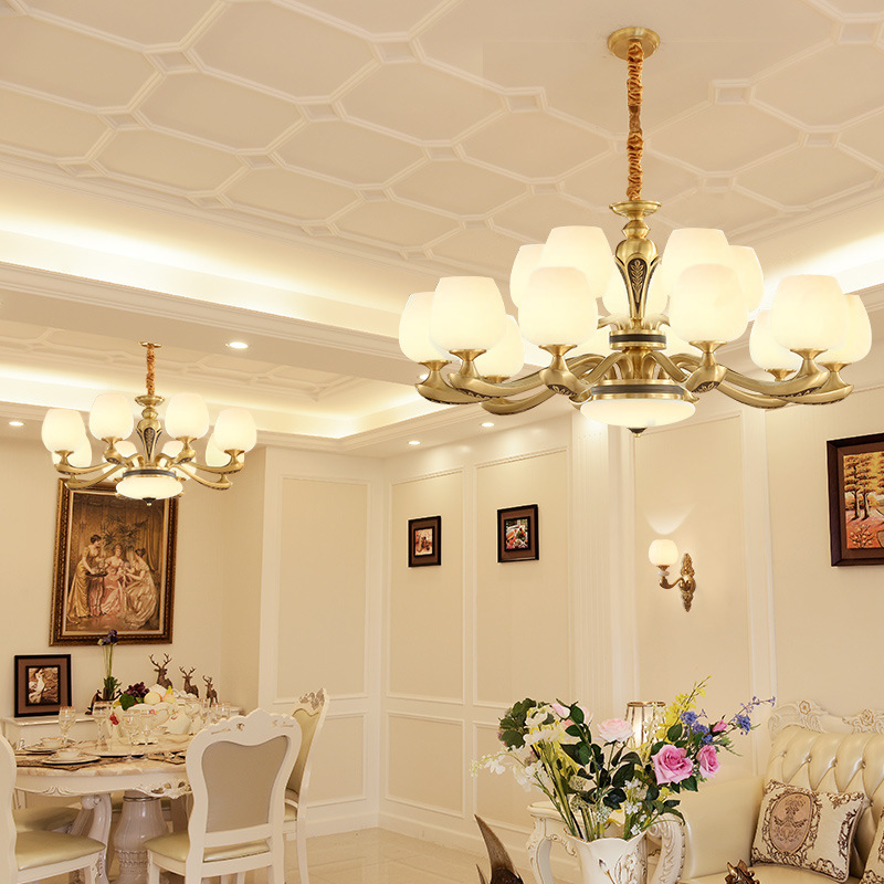 European All Copper Living Room CHandelier H65 Brass American Restaurant Bedroom Lamps Simple Modern Home CHandelier