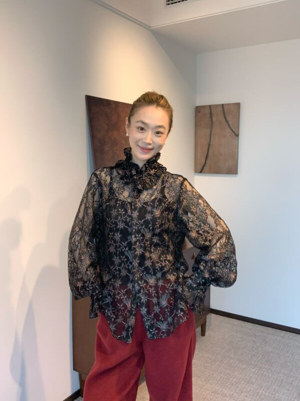2026 Spring Imported Lace Designer Style Lace Collar Puff Sleeve Top with a Feminine Touch 64