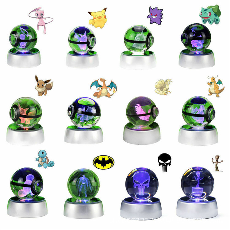 Ventas directas de fábrica transfronterizas Pokemon Pokemon Elfo Ball 3D Escultura interior Bola de cristal Animación Luz nocturna Personalización
