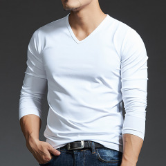 卸売りvネック長袖tシャツ男の濃い灰色の修身の底のシャツのモーダルのガードルの中でファッションの秋の服の上着の男を掛けます。