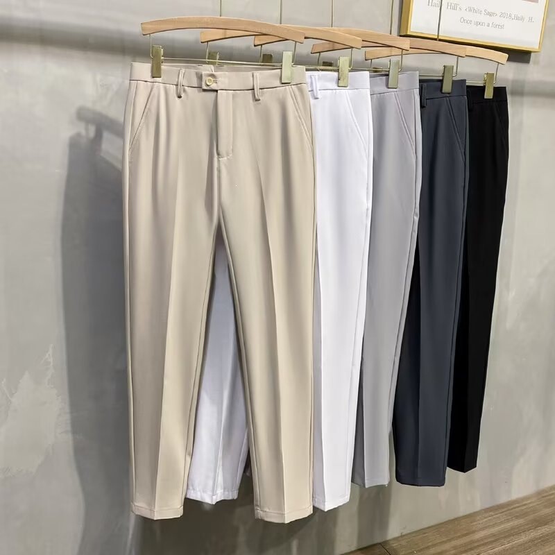 2025 Summer British Style Men's Business Straight-Leg Slim Fit Large Size Casual 9/10 Length Suit Pants