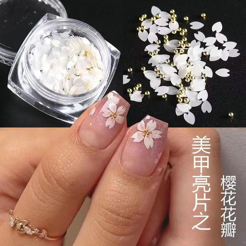 Nail Art Influencer Japanese Cherry Blossom Petal Sequin Mixed with Steel Beads White Five-Petal Flower Girl Nail Sticker Accessories Nail Art Influencer Japanese Cherry Blossom Petal Sequin Mixed with Steel Beads White Five-Petal Flower Girl Nail Sticker Accessories