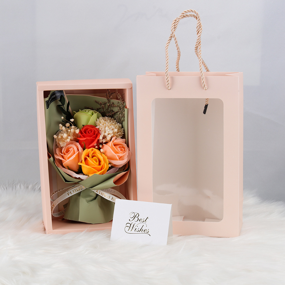 粉卡盒7朵母亲节花束 香槟绿1