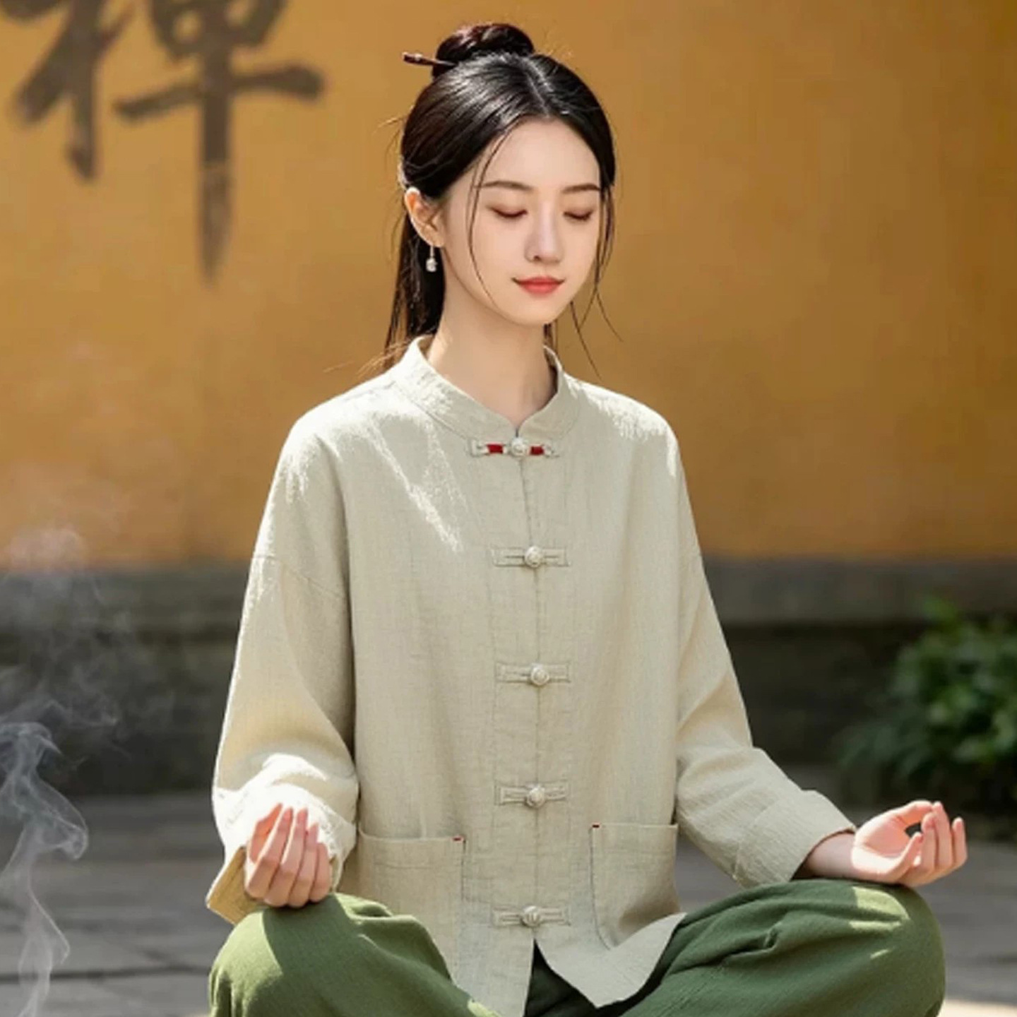 麻色 棉麻开衫（均码）