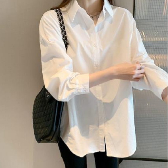 Uniform Shirt Basic Long-Sleeved White Shirt for Women New Versatile Basic Work Clothes with Retro Shirt for Women