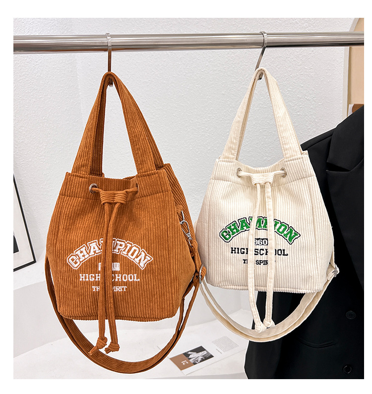 Women's Medium Corduroy Letter Basic Classic Style String Bucket Bag display picture 8