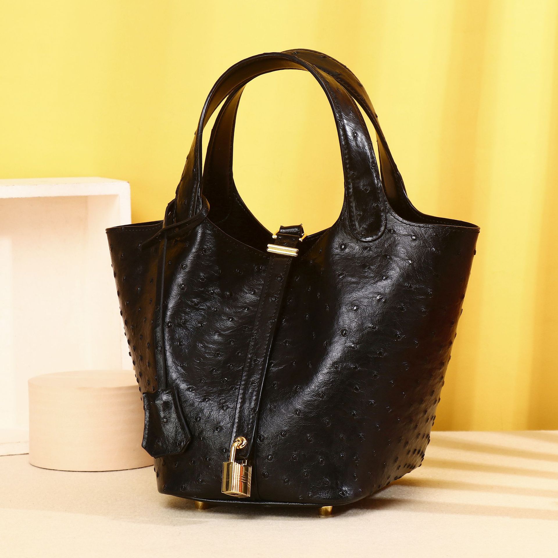 Túi bucket nữ mini họa tiết vân đà điểu, quai đeo chéo và xách tay đa năng chi tiết 1