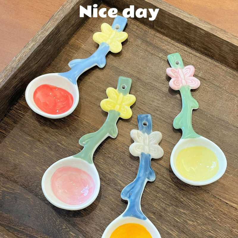 Ins风少女心かわいいセラミックスプーン家庭用赤ちゃんお食事スプーン高颜値デザートスプーンヨーグルトオート麦スプーン|undefined