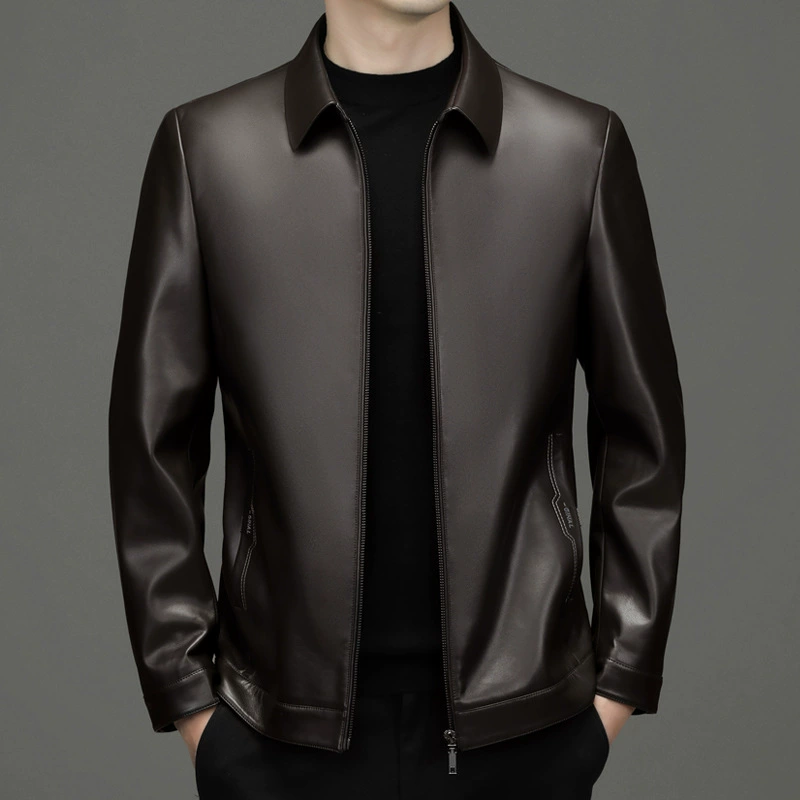 Кожаная куртка мужская (Хайнінг), кожаный первый слой, лацканный воротник, бизнес-кауэл, размеры 170–195