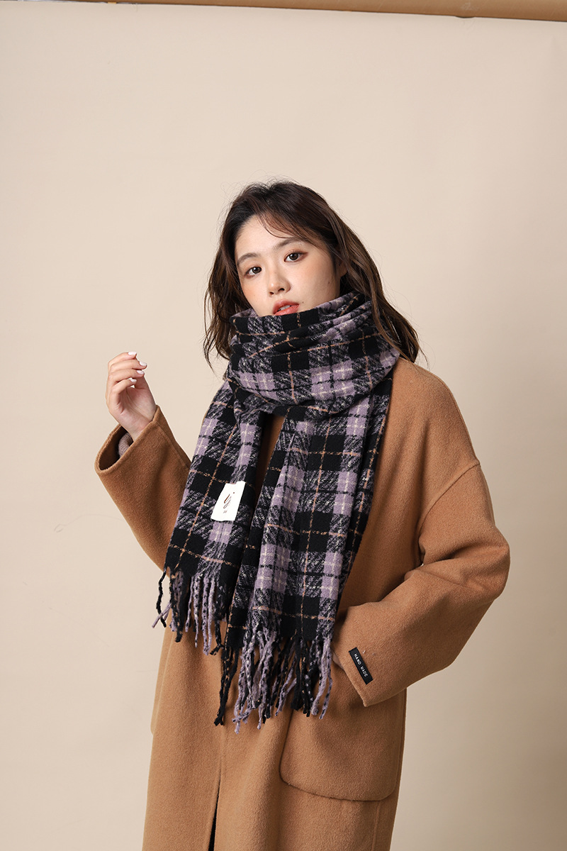 Checkered scarf women's 2024 new violet warm scarf, autumn winter atmosphere, high-end and versatile_voghion.com