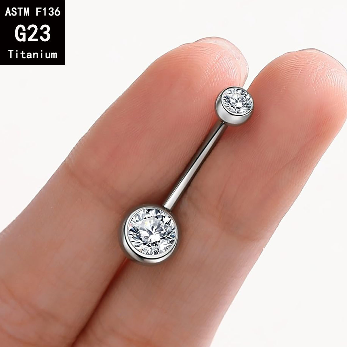 G23 Titanium Internally Threaded Double Head Drill Edge Inlaid Zircon Navel Ring Body Piercing Jewelry detail image 12