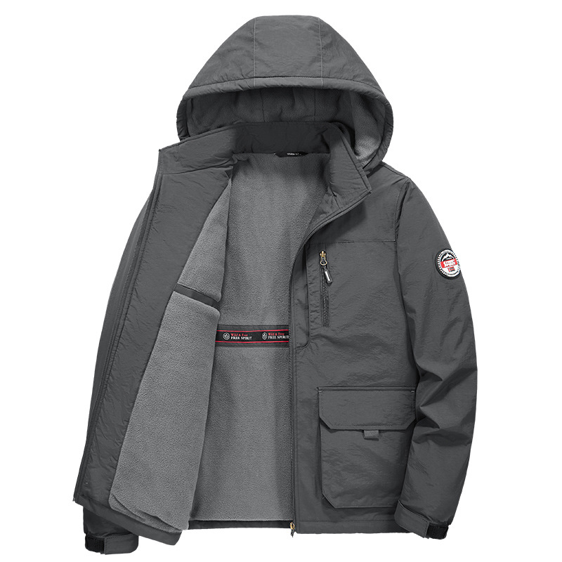 Men's Clothing Winter men's plus velvet thickened polar fleece plus cotton jacket three layer warm windproof detachable hooded jacket cotton coat_voghion.com