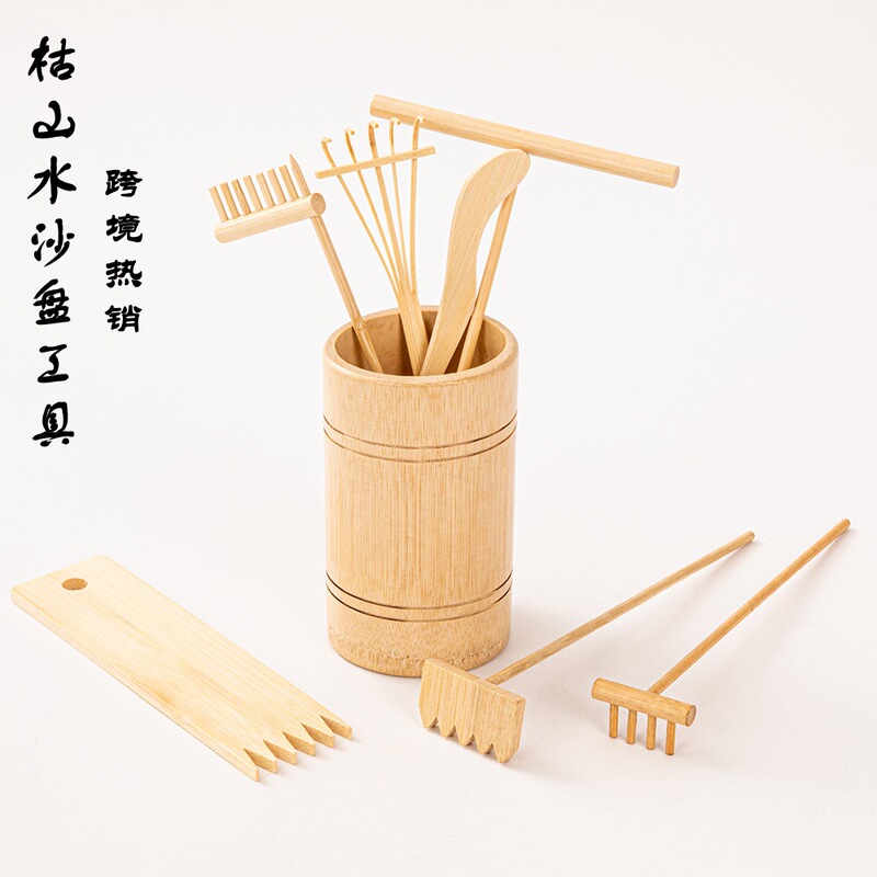 Free Shipping Manufacturer Bamboo Wooden Wood Rake Sand Rake Creative Dry Landscape Sand Table Set Mini Bamboo Rake Sand Push Sand Painting Accessories