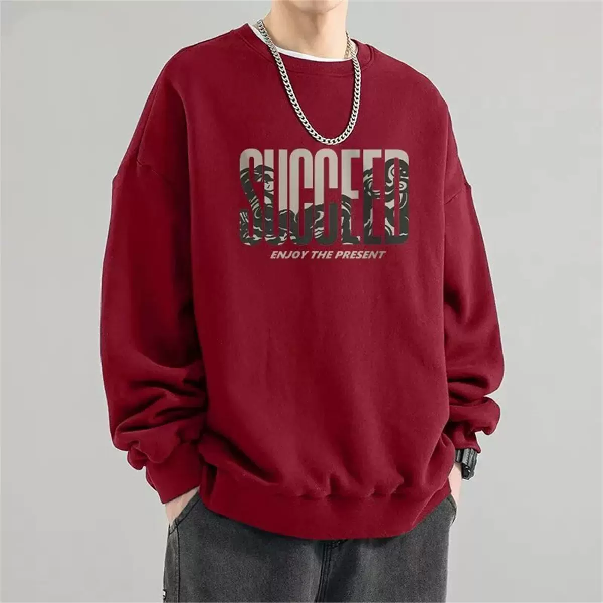 重磅520克纯棉卫衣男加绒加厚圆领长袖秋冬宽松百搭休闲套头卫衣